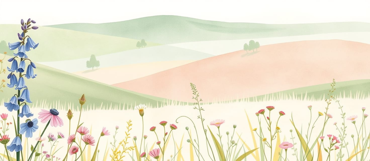 Spring countryside botanical illustration